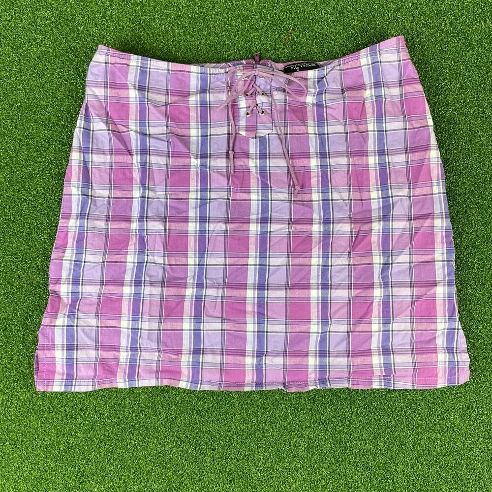 My Michelle Purple Plaid Lace Up Mini Skirt Womens 9/10 Y2K Vintage 90s coquette